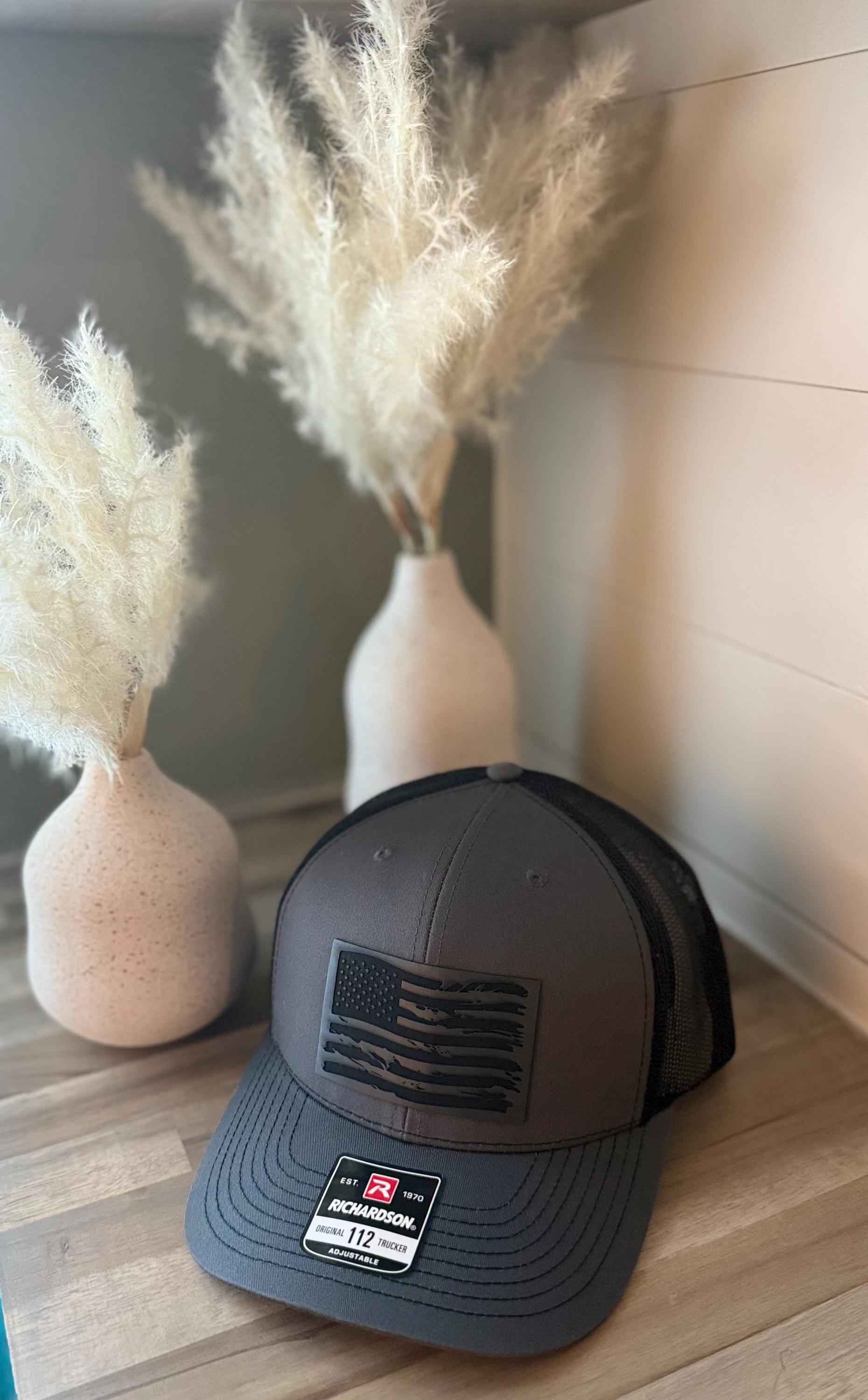 American Flag Hat, Richardson 112 Hat, Leather Patch Hat, Flag, 4th of July, Father's Day, Memorial Day, America, Veteran, Red, White, Blue